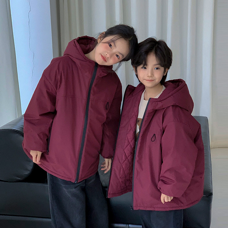 韩版儿童夹棉棉服兄妹装过年棉衣