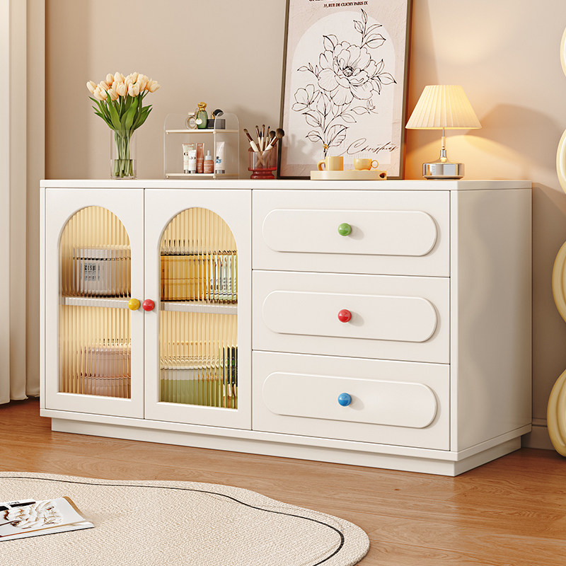 {新疆包邮}实木餐边柜奶油风收纳斗柜客厅家用茶水柜厨房靠墙一体,住宅家具,餐边柜,淘宝优惠券,粉丝福利购,淘宝优惠卷