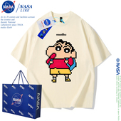 t恤短袖 2024新款 夏装 美式 高街蜡笔小新幻影情侣上衣 NASA重磅男士