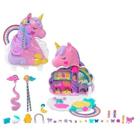 Polly Pocket 2-In-1 Travel Toy， Rainbow Unicorn Salon Sty