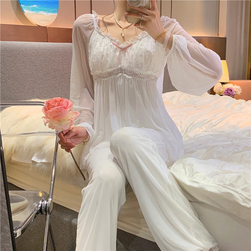 带胸垫宫廷睡衣女性感春秋家居服