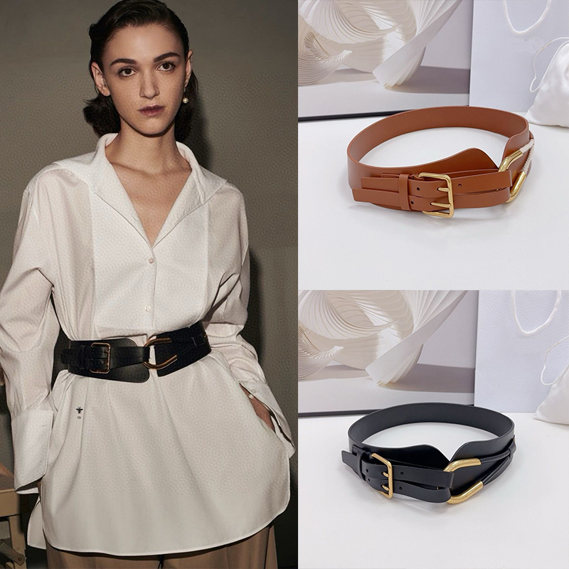 2025新款女士时尚D家装饰真皮宽腰封皮带配裙子牛皮高级感CD腰带