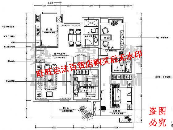 三室两厅两卫装修cad图纸室内设计装修dwg图