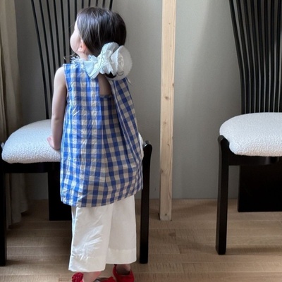 韩系童装2025夏季宝宝格子无袖背心裙阔腿裤两件套女童连衣裙套装