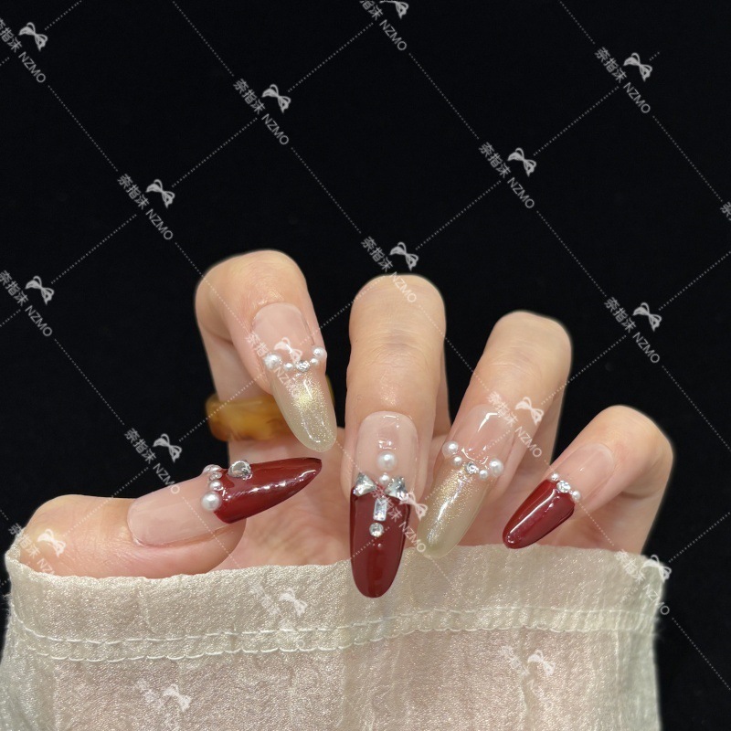 【L42】红色法式中长款纯欲显白手工穿戴甲