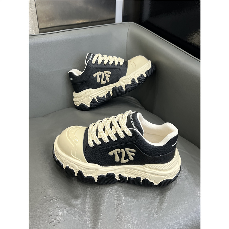 男鞋2025秋冬新款厚底大头老爹鞋潮流皮面加绒保暖运动休闲鞋