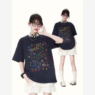 T恤女休闲上衣潮 2025夏季 新款 韩版 宽松百搭圆领印花宽松短袖