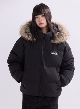 WAITINGWAVE加厚保暖情侣面包服男外套黑色短款90绒羽绒服女冬季