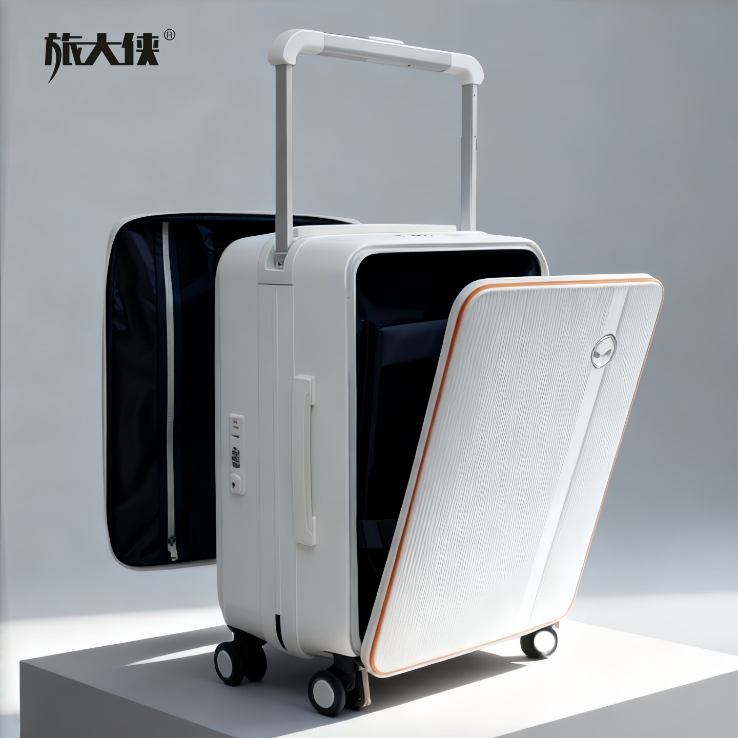 时尚拼色前后双开盖宽拉杆行李箱女海关锁密码箱20寸登机箱旅行箱