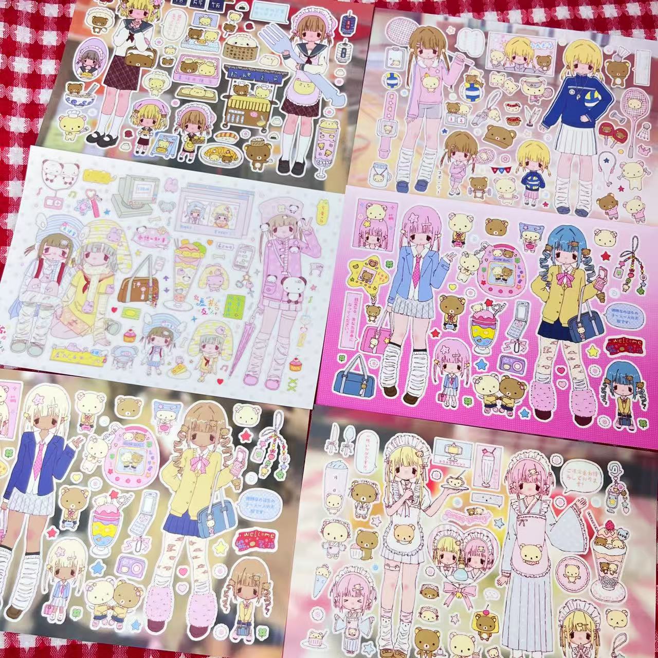 RinkiDay原创女孩轻松熊主题古早手账咕卡贴纸日系盐系可爱拼贴