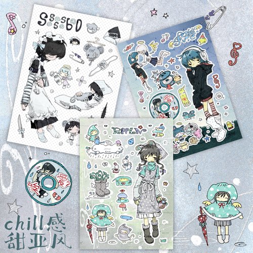 6月新品栖月小町原创人物贴纸咕卡手帐甜桑亚感可爱贴纸拼贴素材