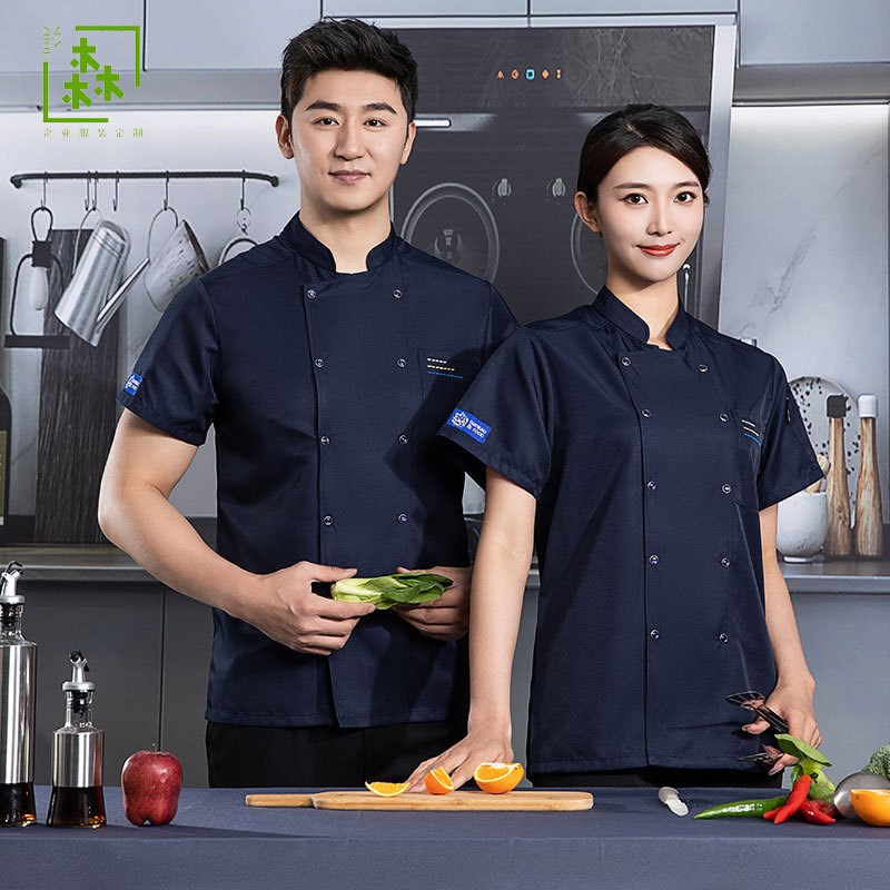 餐饮厨师夏季短袖男女款工作服酒店餐厅食堂面点师傅工作制服定做