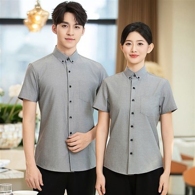 服务员女工作服衬衫咖啡厅饭店奶茶店餐饮烘焙蛋糕火锅西餐厅夏装