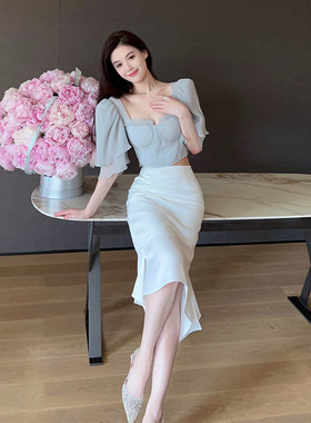 『限时2折起』白色缎面半身裙女夏季包臀裙百搭2026新款套装