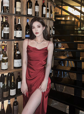 nicky 初恋酒红色气质吊带连衣裙女2026惊艳新款质感高级修身性感