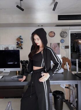 2折nicky 黑色休闲运动套装女2026春秋新款炸街网红套装洋气港风