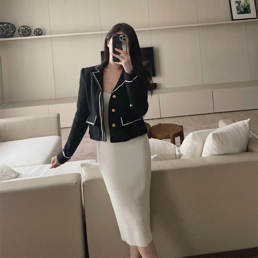 学院风黑色气质小香外套女百搭