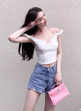 限时2折nicky超性感设计小众短款v领无袖上衣女夏2026年时髦粉白