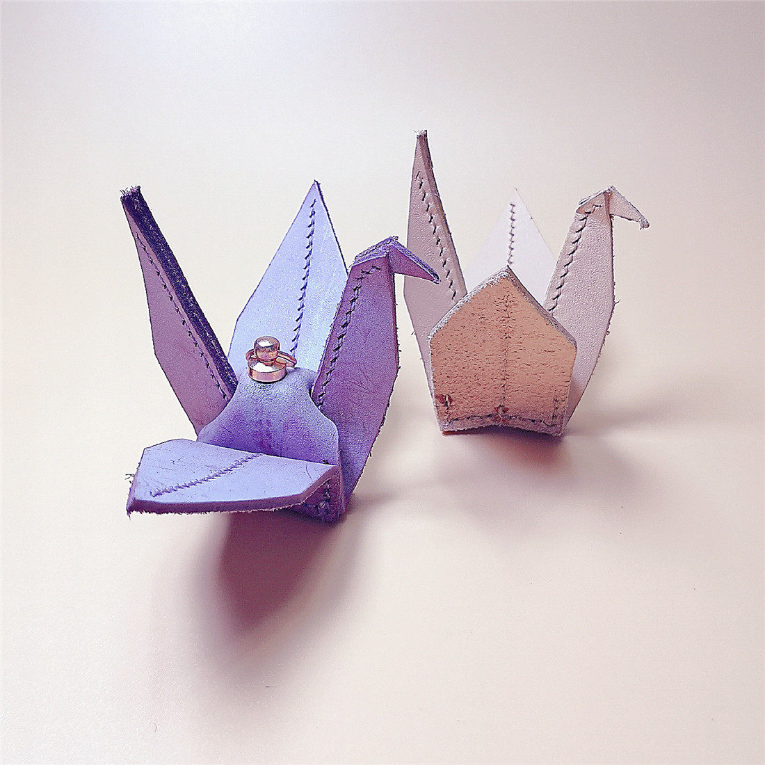 真皮千纸鹤挂件材料包半成品 头层牛皮包包创意车挂饰保平安1028