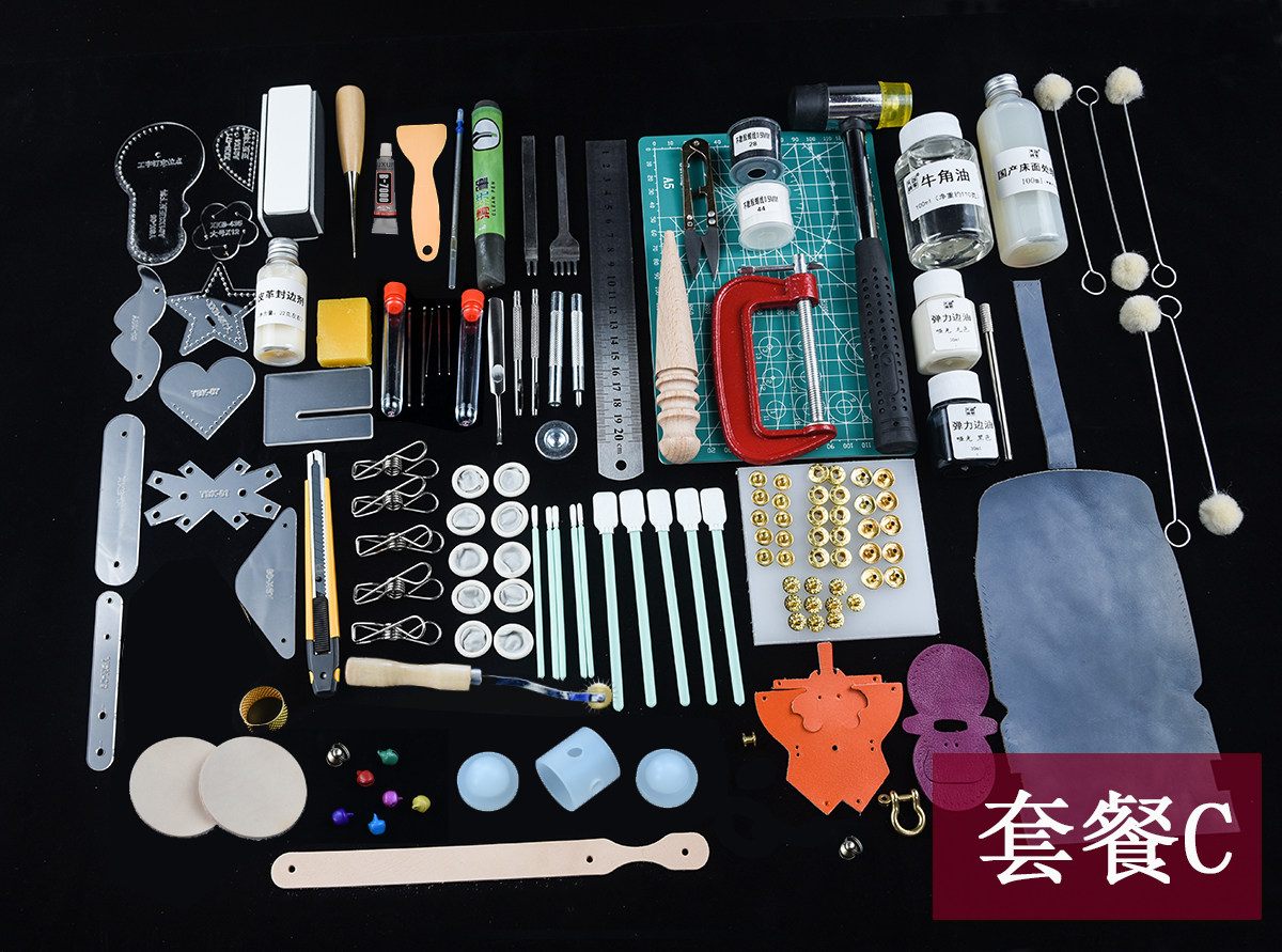 HANDMADE LEATHER GOODS TOOL SET COW LEATHER DIY LEATHER ART PRODUCTION BASIC PACKAGE LING CHOP HAND-SEWN WALLET MATERIAL PACKAGE
