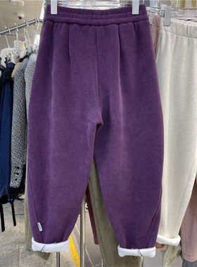 超大码300斤时尚紫色条绒哈伦裤女加厚宽松百搭显瘦大版卫裤子潮2