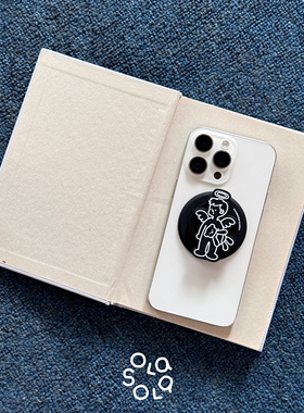 OLASOLA|天使Joy立体磨砂黑简约手机磁吸支架苹果magsafe气囊伸缩