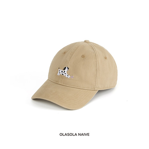 OLASOLA|斑点狗刺绣水洗软顶棒球帽男女鸭舌帽百搭简约卡其色帽子