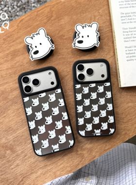 OLASOLA原创卡通西高地狗狗满铺黑边磨砂银镜面手机壳适用苹果iPhone17promax简约magsafe韩系防摔磁吸保护壳