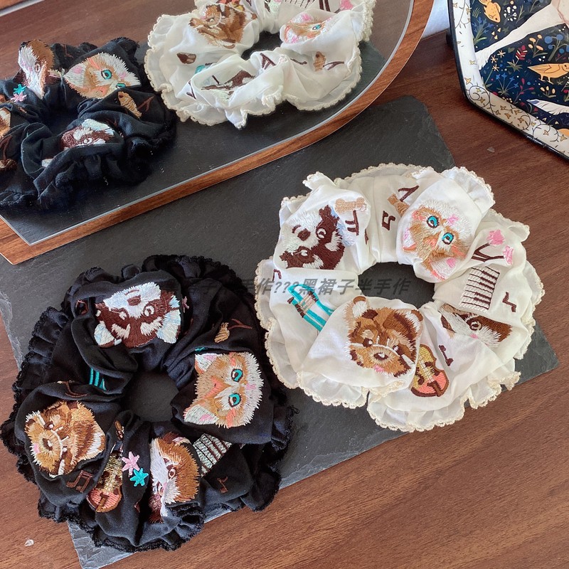 超有趣小众设计感密实的刺绣啊喵音乐会汪汪吉他欢乐发圈黑白百搭