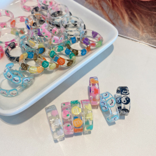 超可爱新款 软陶片树脂少女戒指云朵樱花太极M豆戒环清透水蜜桃戒