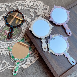 宫廷风醋酸板材手持小镜子随身携带化妆镜平光镜洛丽塔公主风