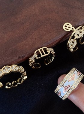 铜微镶锆石开口戒指~快乐小星球滴油猪鼻子可调节老花轻奢贵气