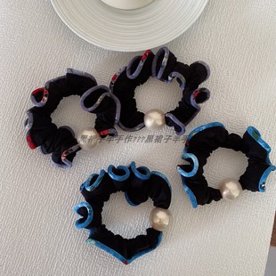 大颗仿珍珠小肠圈面膜圈莫奈花园色系蓝色紫色发圈皮筋不容易伤发