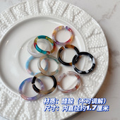 日系昭和风醋酸开口不可调节细圈戒指基础百搭深浅玳瑁色花色戒环