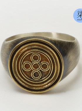 符号复古做旧手工拼接银戒指