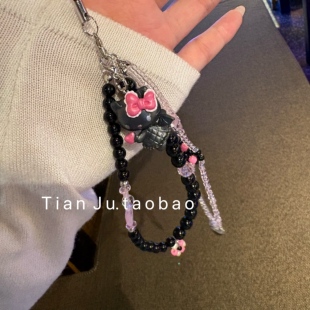 【甜橘日记】黑天使kitty猫手机链咕本卡册装饰挂件diy手串珍珠