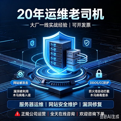 服务器运维网站被攻击维护 DDoS CC防御防火墙拦截木马病毒查杀