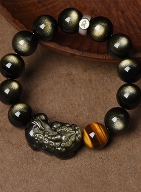 普陀寺庙景区淘宝同款金曜石貔貅手串男士黑曜石男士礼物摆摊批发