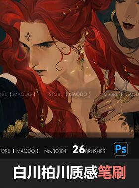 白川柏川PS质感笔刷26支Photoshop勾线铺色绘画素材画笔