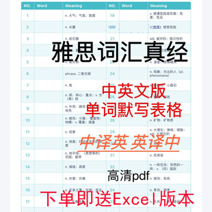 英语雅思词汇表格雅思词汇真经单词表中译英英译中默写