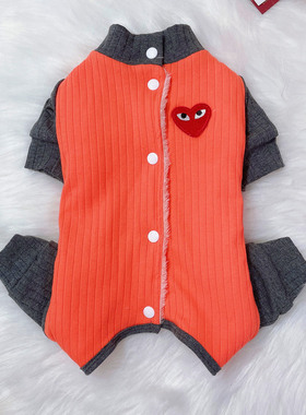 狗衣服冬款棉包肚撞色纯棉弹力四脚衣加绒加厚泰迪比熊博美小鹿猫