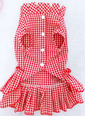 狗狗格子衬衫裙子套装泰迪博美比熊柴犬法牛小型吉娃娃小鹿无毛猫