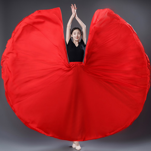 金晨卜卦红色舞蹈服古典大摆裙半身裙演出服装纱裙女跳舞裙子艺考