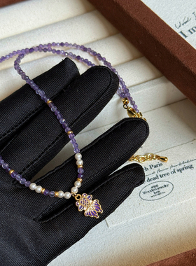 小众设计感紫色金鱼串珠项链女