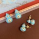 四叶草葫芦清新湖蓝色春夏招财耳环银针耳钉