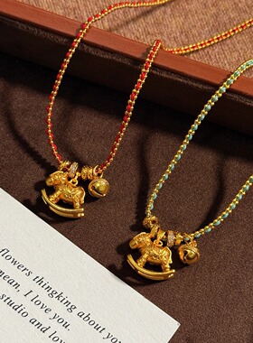 马年饰品本命年金色小马项链