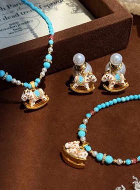 彩色滴油珐琅木马松石串珠项链