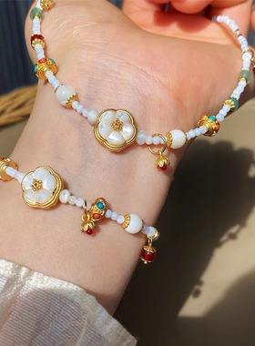 天然母贝白色花朵锁骨链手链女