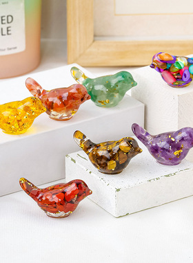 水晶碎石滴胶可爱小鸟微景观创意工艺品礼品摆件紫水晶彩色装饰品