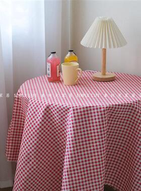 5DSU素时光家居 ins风橙色蓝色红色格子桌布野餐布棉麻桌布盖